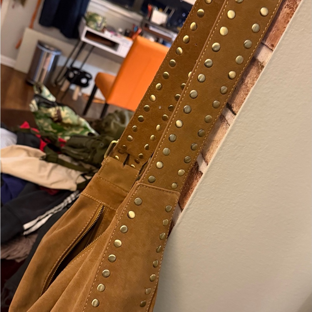 Women’s Studded Suede Hobo Bag in Tan